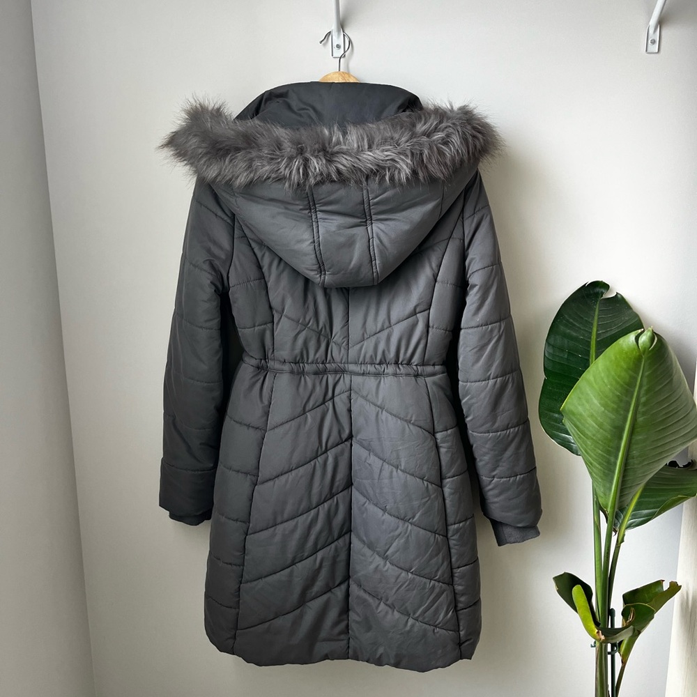 a new day Gray Hooded Faux-Fur Trim Quilted Puffer Coat